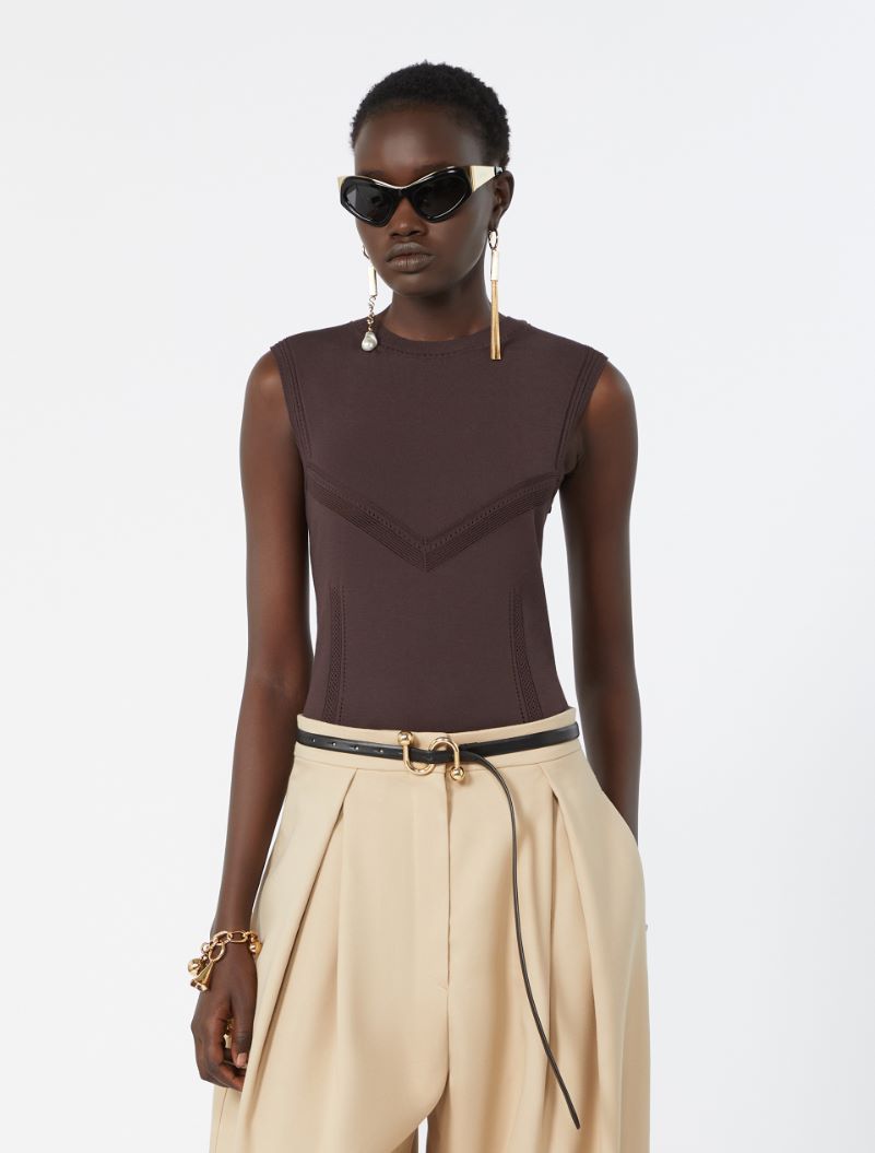 Top aus Viskose mit Trompe-l’Oeil-Optik - SCHOKOLADE - Sportmax - 4