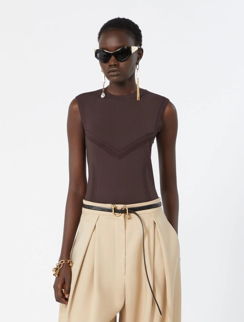 Trompe l’oeil-look viscose top - CHOCOLATE - Sportmax - 4