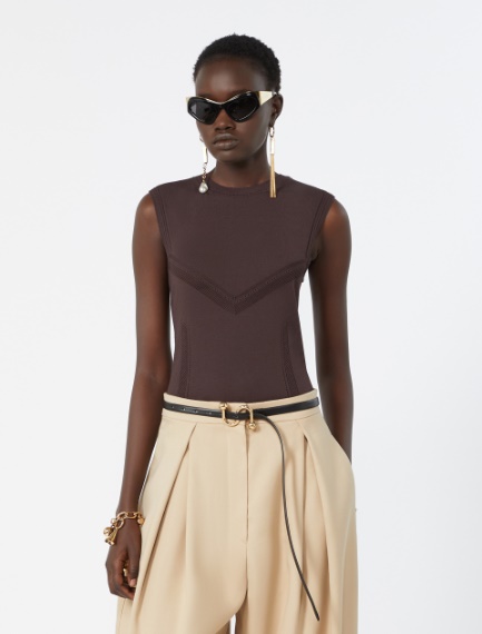 Top aus Viskose mit Trompe-l’Oeil-Optik - SCHOKOLADE - Sportmax