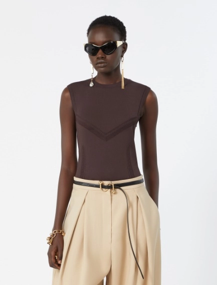 Trompe l’oeil-look viscose top - CHOCOLATE - Sportmax