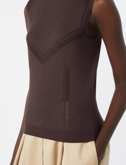 Trompe l’oeil-look viscose top - CHOCOLATE - Sportmax - 5