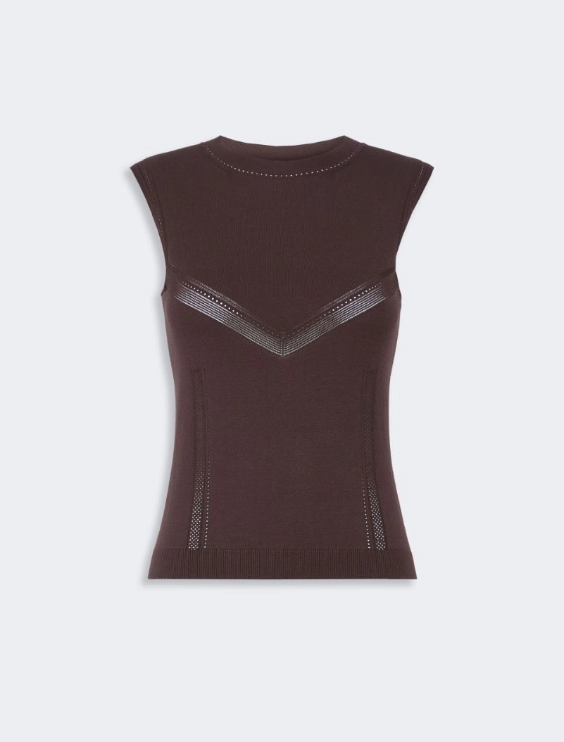 Trompe l’oeil-look viscose top - CHOCOLATE - Sportmax - 7