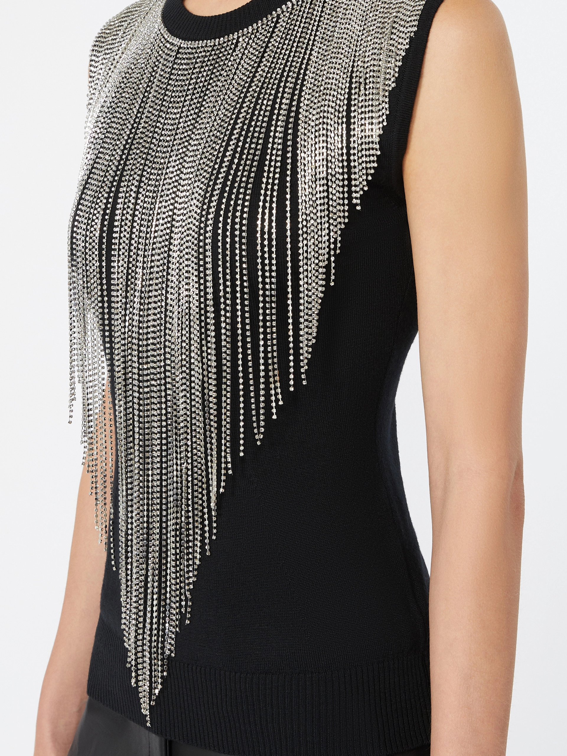 Wool top with bejewelled fringe detail - BLACK - Sportmax - 5