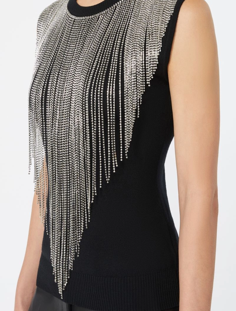 Wool top with bejewelled fringe detail - BLACK - Sportmax - 5