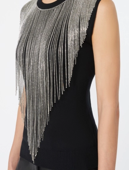 Wool top with bejewelled fringe detail - BLACK - Sportmax - 5