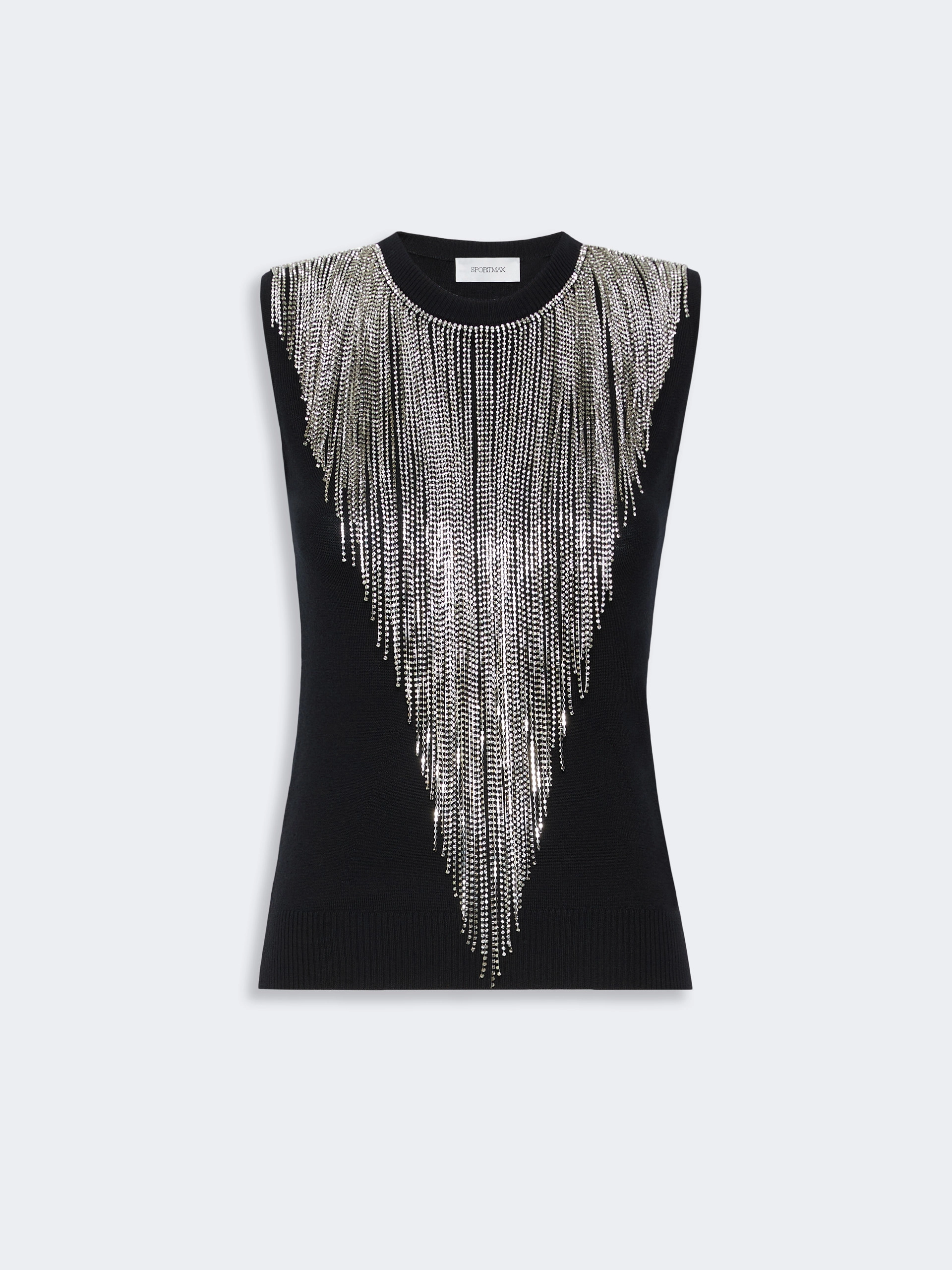 Wool top with bejewelled fringe detail - BLACK - Sportmax - 6