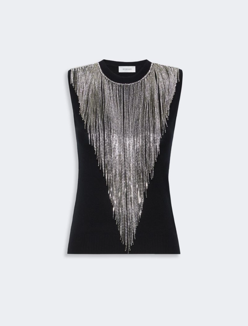 Wool top with bejewelled fringe detail - BLACK - Sportmax - 7