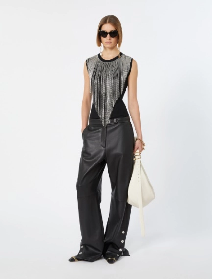 Wool top with bejewelled fringe detail - BLACK - Sportmax - 1
