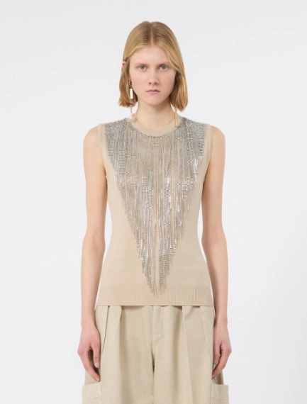Wool top with bejewelled fringe detail - BEIGE - Sportmax - 2