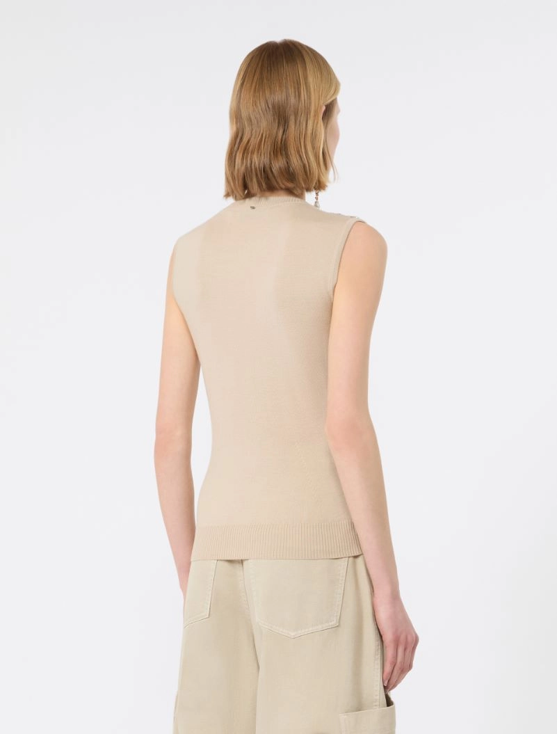 Wool top with bejewelled fringe detail - BEIGE - Sportmax - 3