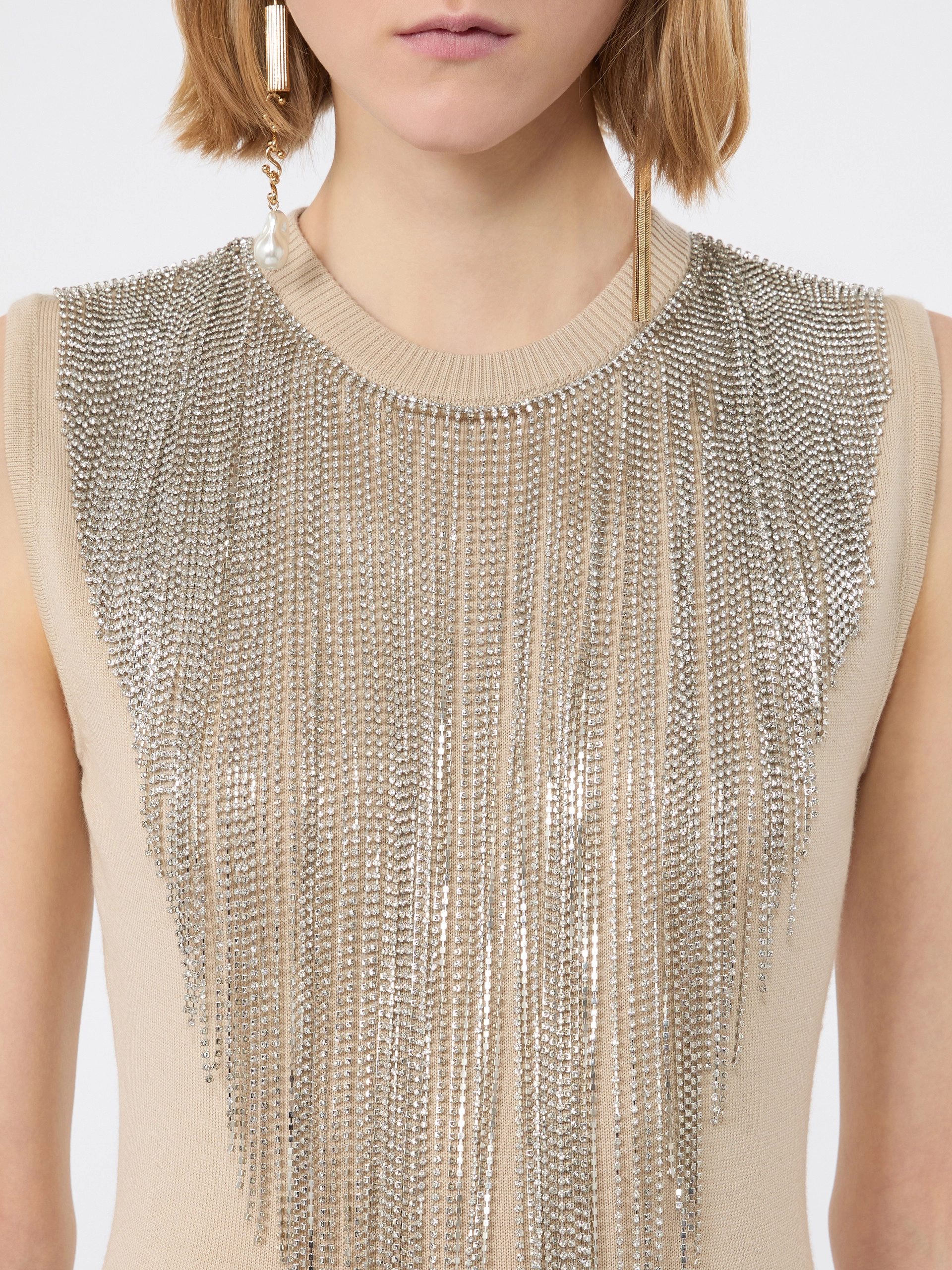 Wool top with bejewelled fringe detail - BEIGE - Sportmax - 5