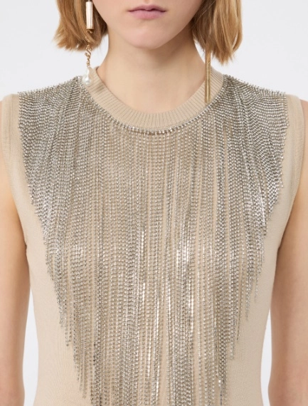Wool top with bejewelled fringe detail - BEIGE - Sportmax - 5