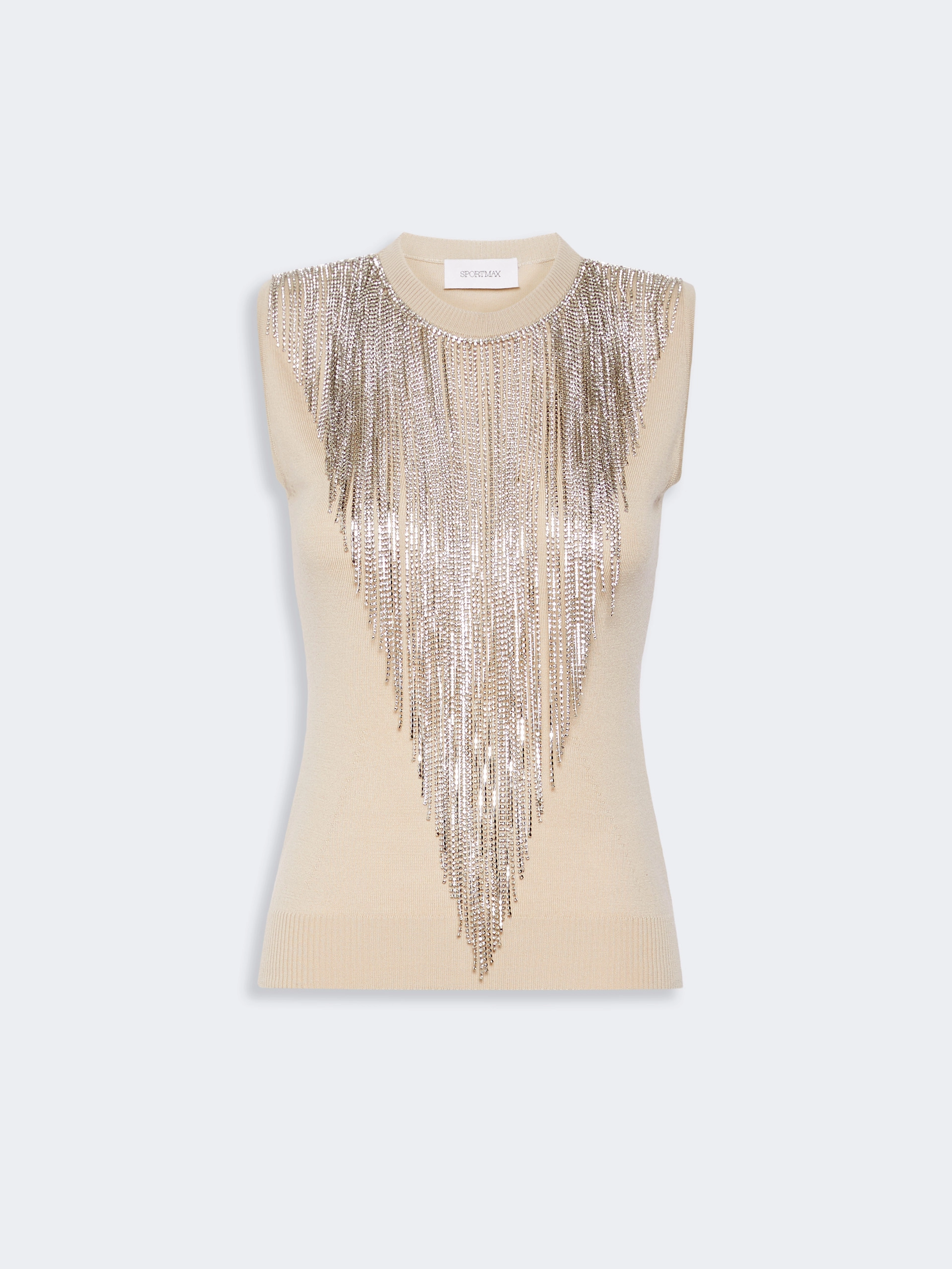 Wool top with bejewelled fringe detail - BEIGE - Sportmax - 6