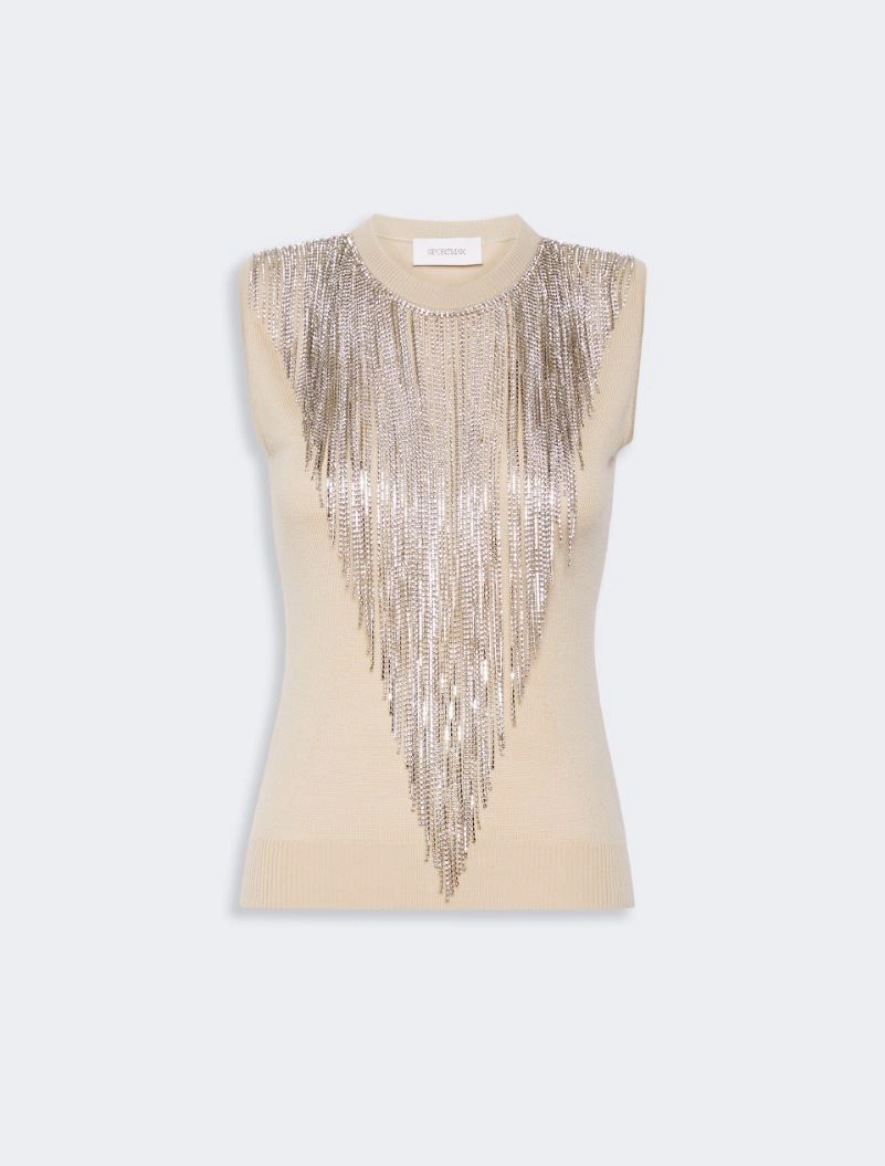 Wool top with bejewelled fringe detail - BEIGE - Sportmax - 7