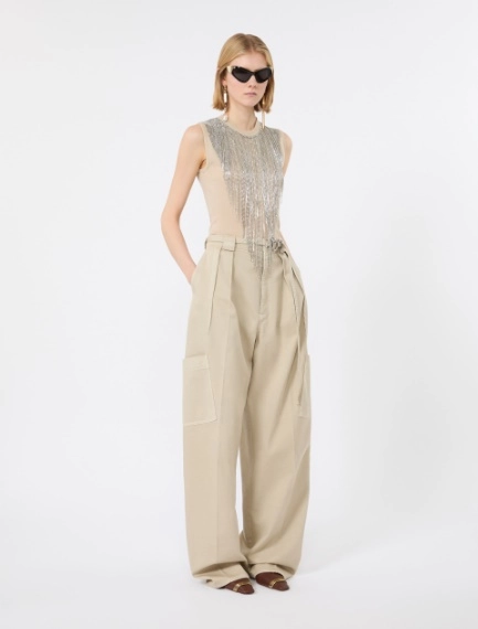 Wool top with bejewelled fringe detail - BEIGE - Sportmax - 1