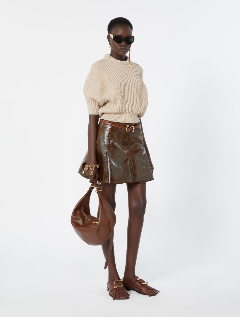 SUNSEA 16SS Linen Vネックニット ベージュ 2 Sunburst-patterned cotton-blend sweater, beige | Sportmax