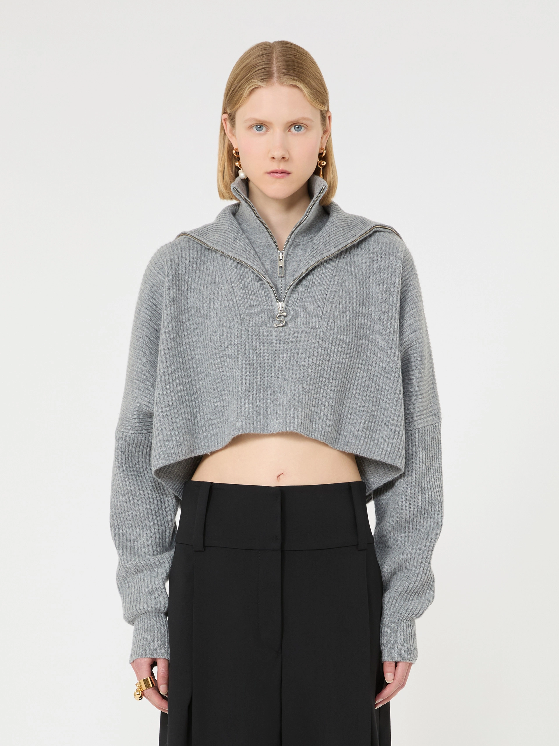 Oversized wool and cashmere cropped sweater - MEDIUM GREY - Sportmax - 2