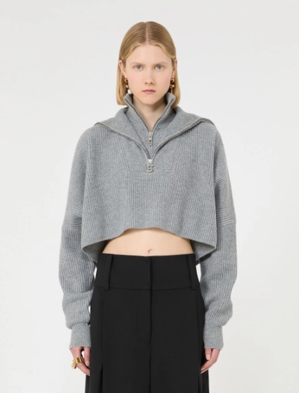 Oversized wool and cashmere cropped sweater - MEDIUM GREY - Sportmax - 2