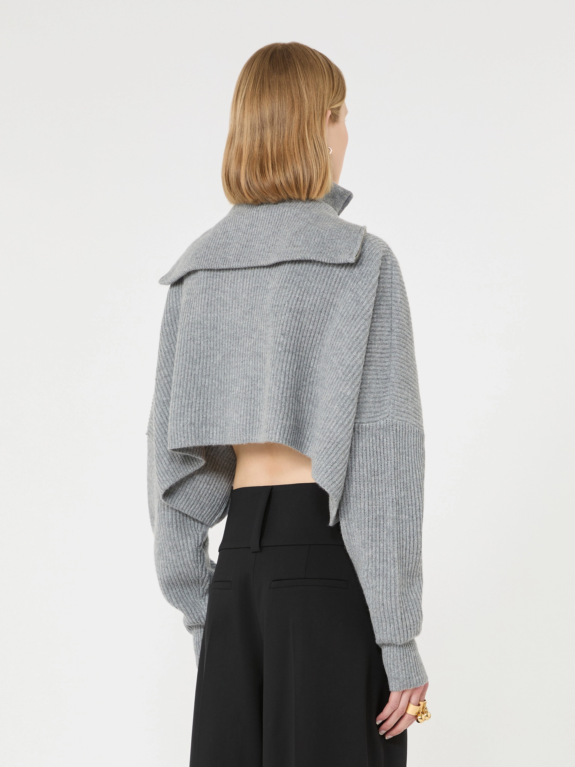 Oversized wool and cashmere cropped sweater - MEDIUM GREY - Sportmax - 3