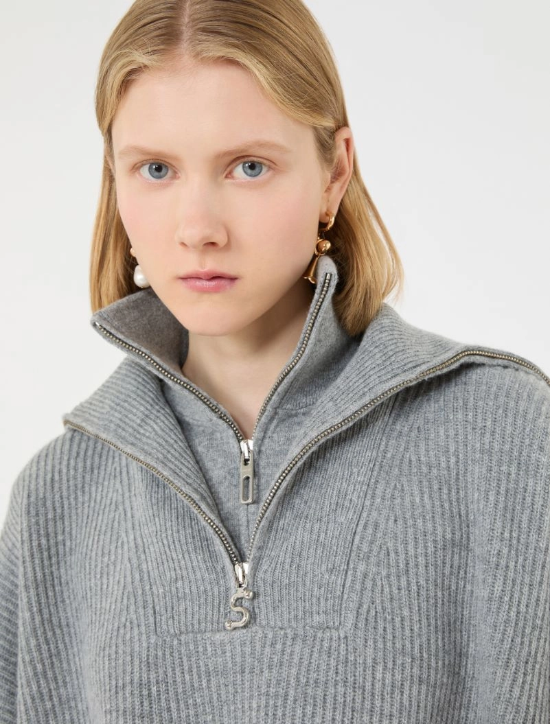 Oversized wool and cashmere cropped sweater - MEDIUM GREY - Sportmax - 5