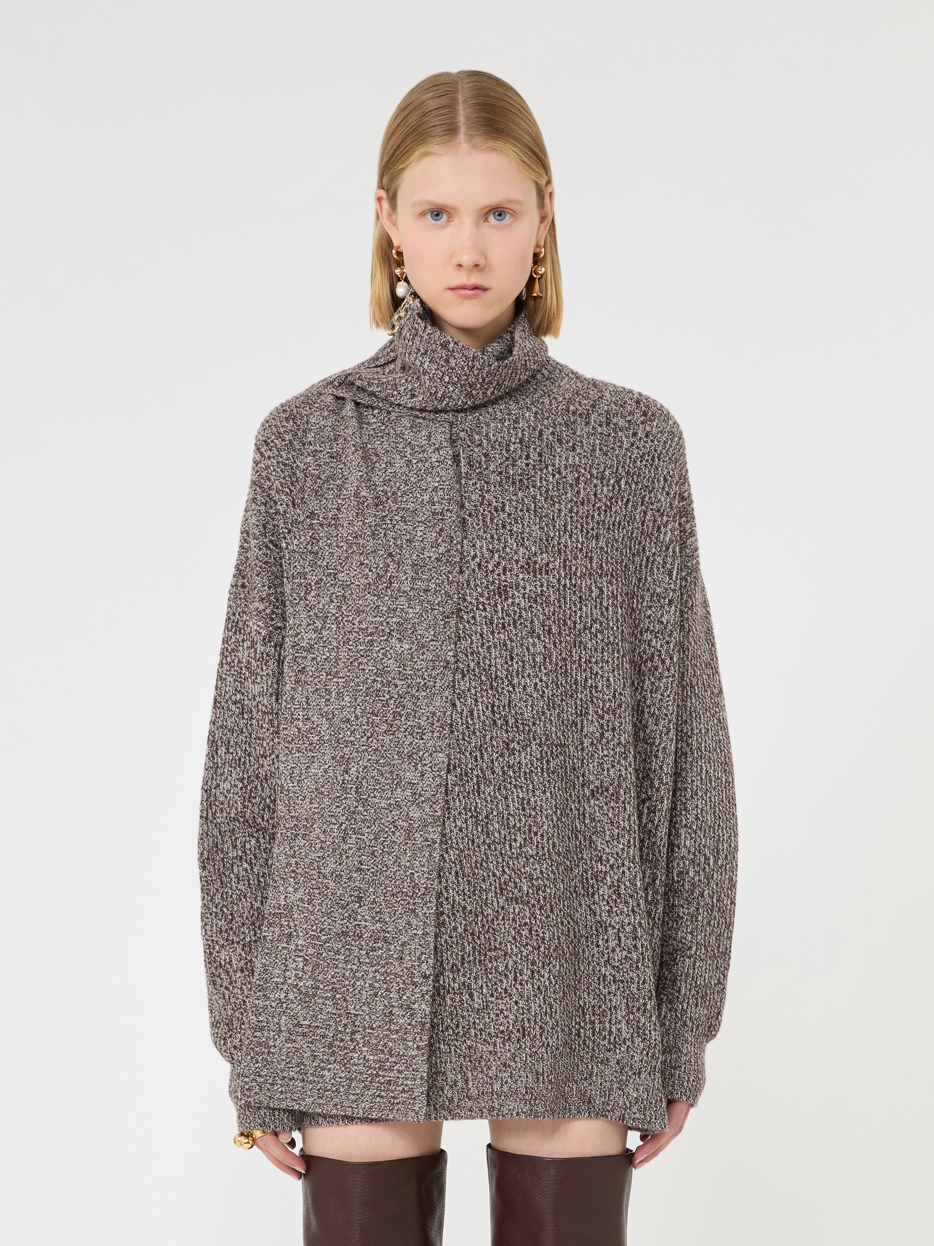 Oversized wool and cashmere sweater with matching scarf detail - RUST - Sportmax - 2