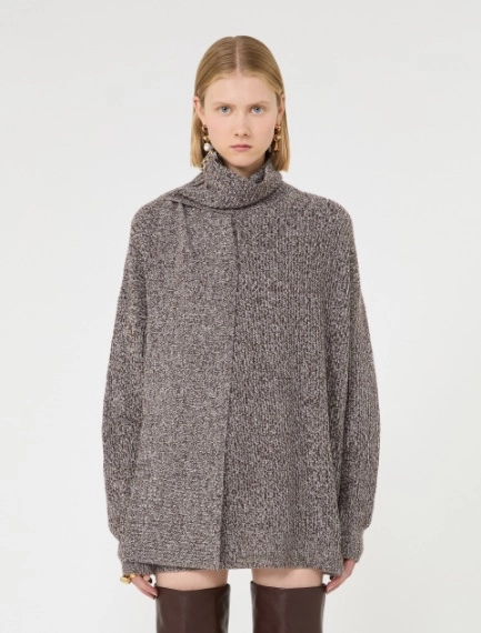 Oversized wool and cashmere sweater with matching scarf detail - RUST - Sportmax - 2