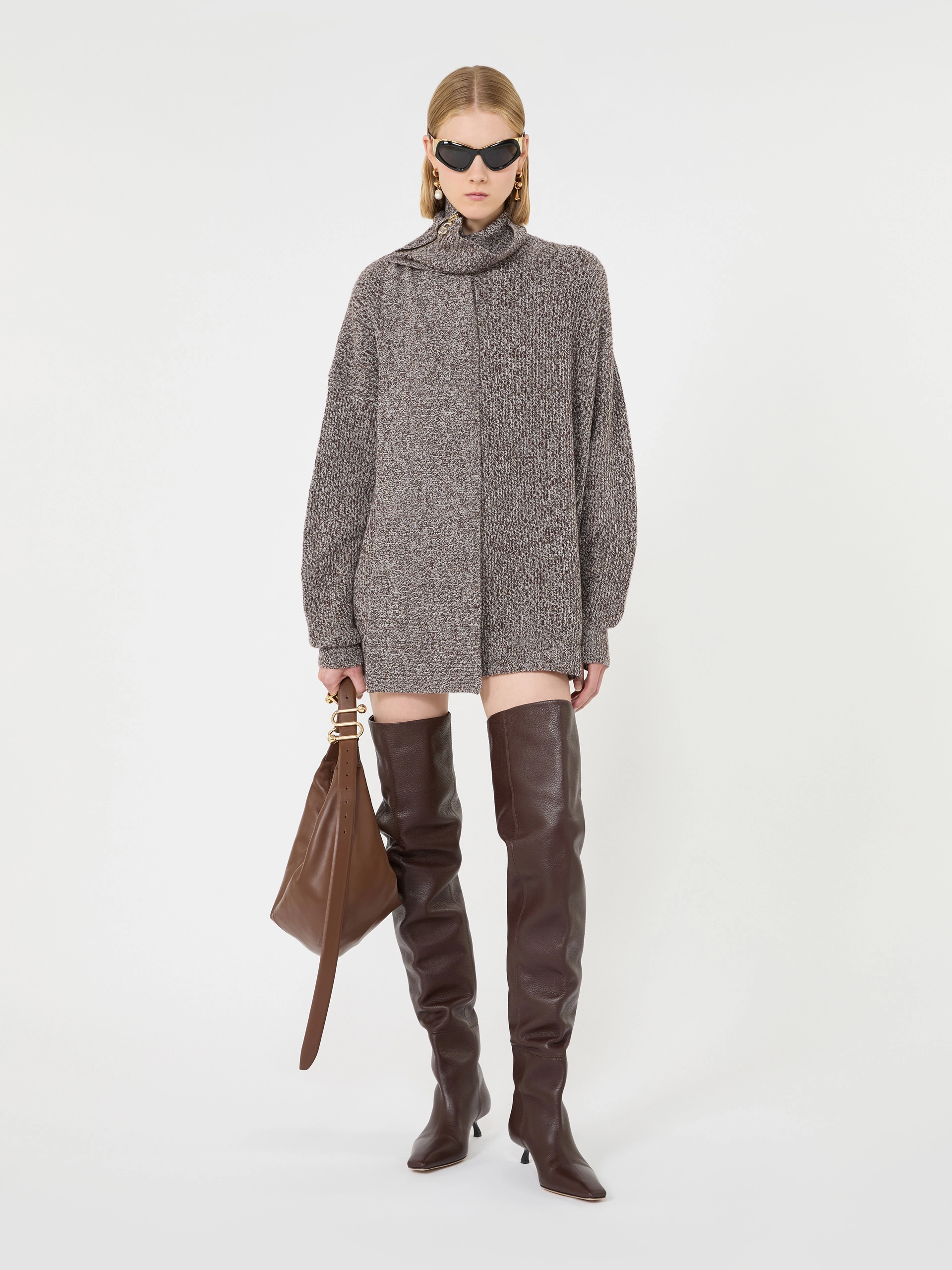 Oversized wool and cashmere sweater with matching scarf detail - RUST - Sportmax