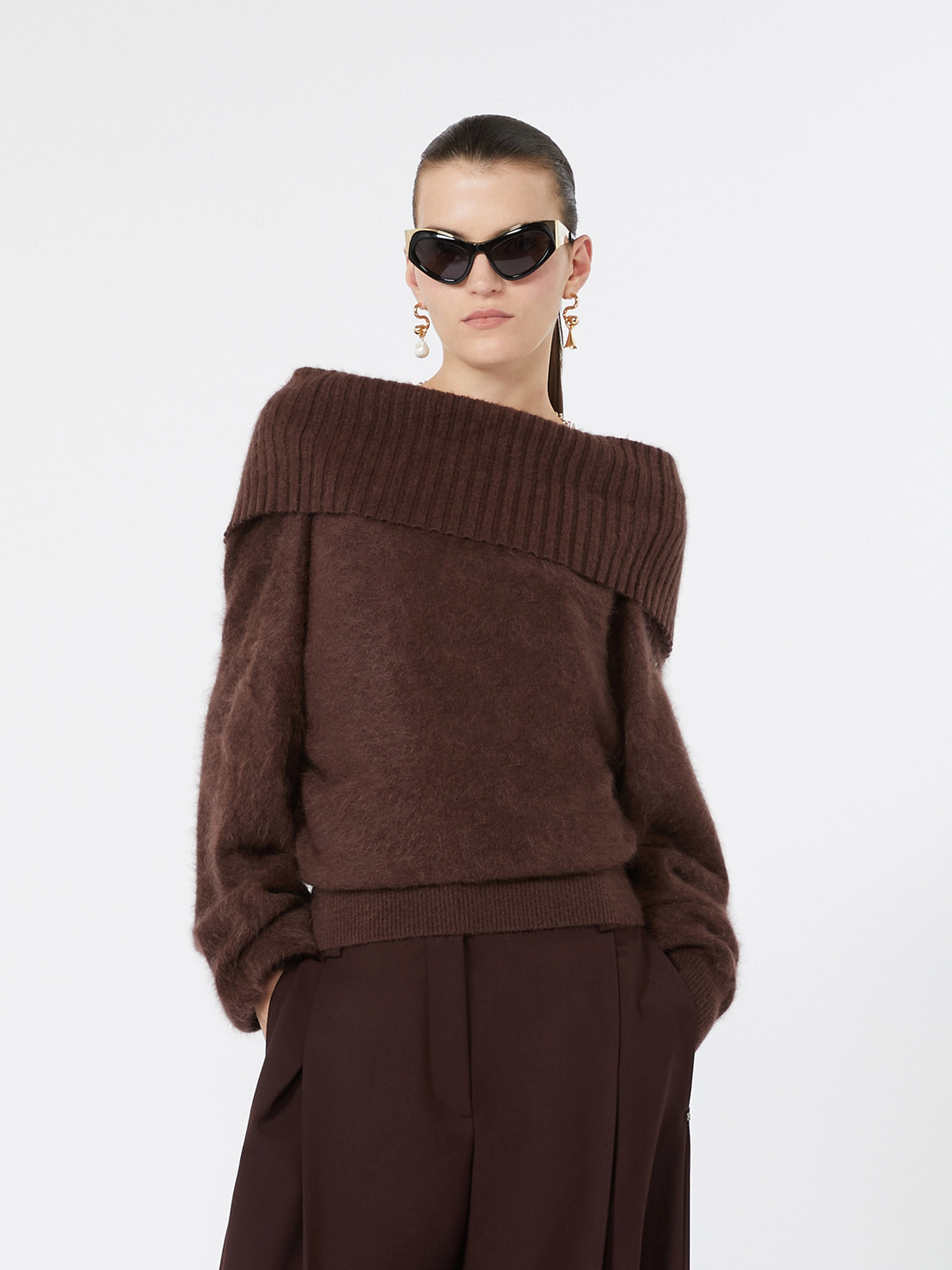 Brushed wool sweater with a low-cut back - CHOCOLATE - Sportmax - 3