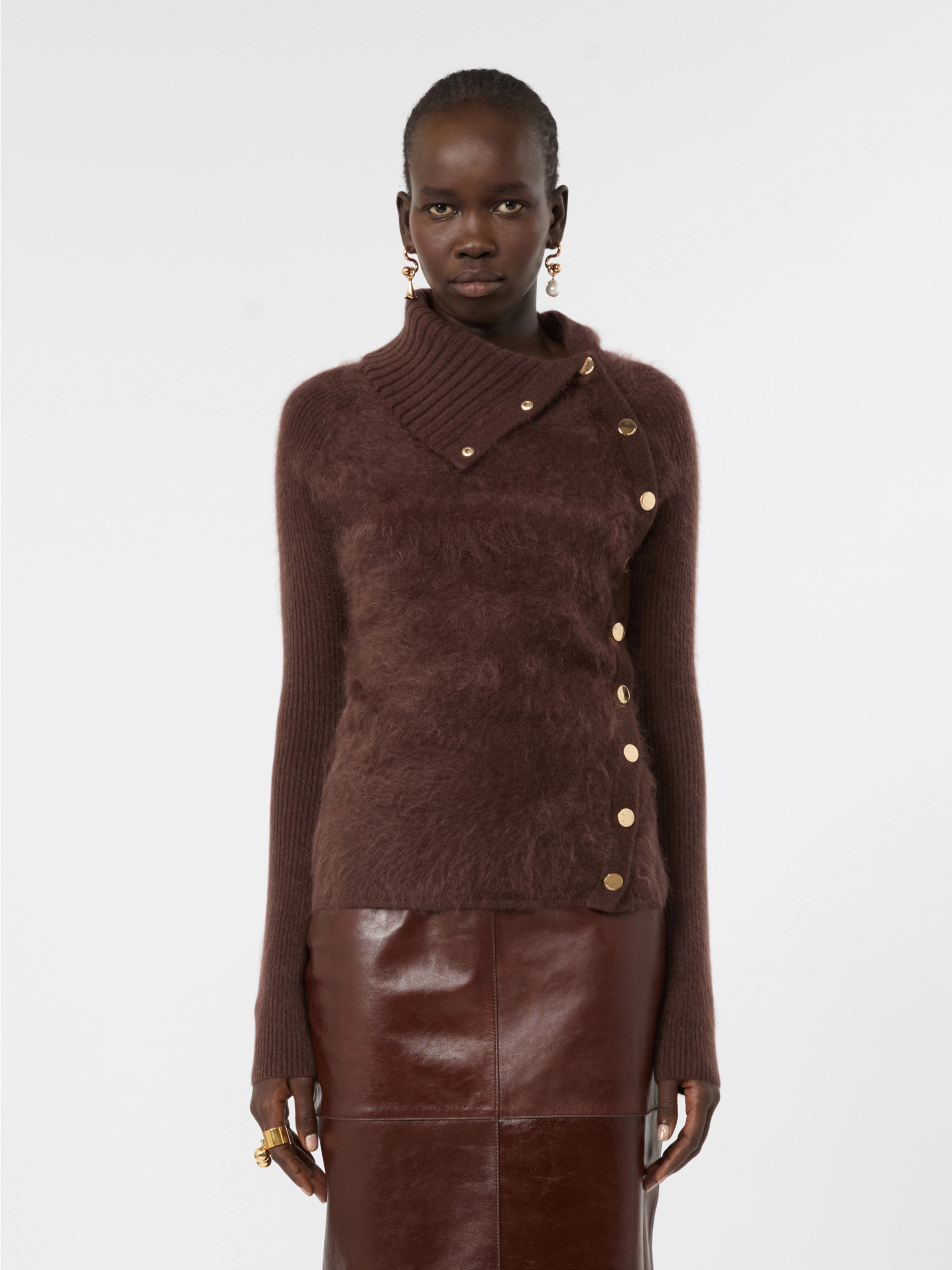 Slim asymmetrical wool sweater - CHOCOLATE - Sportmax - 2