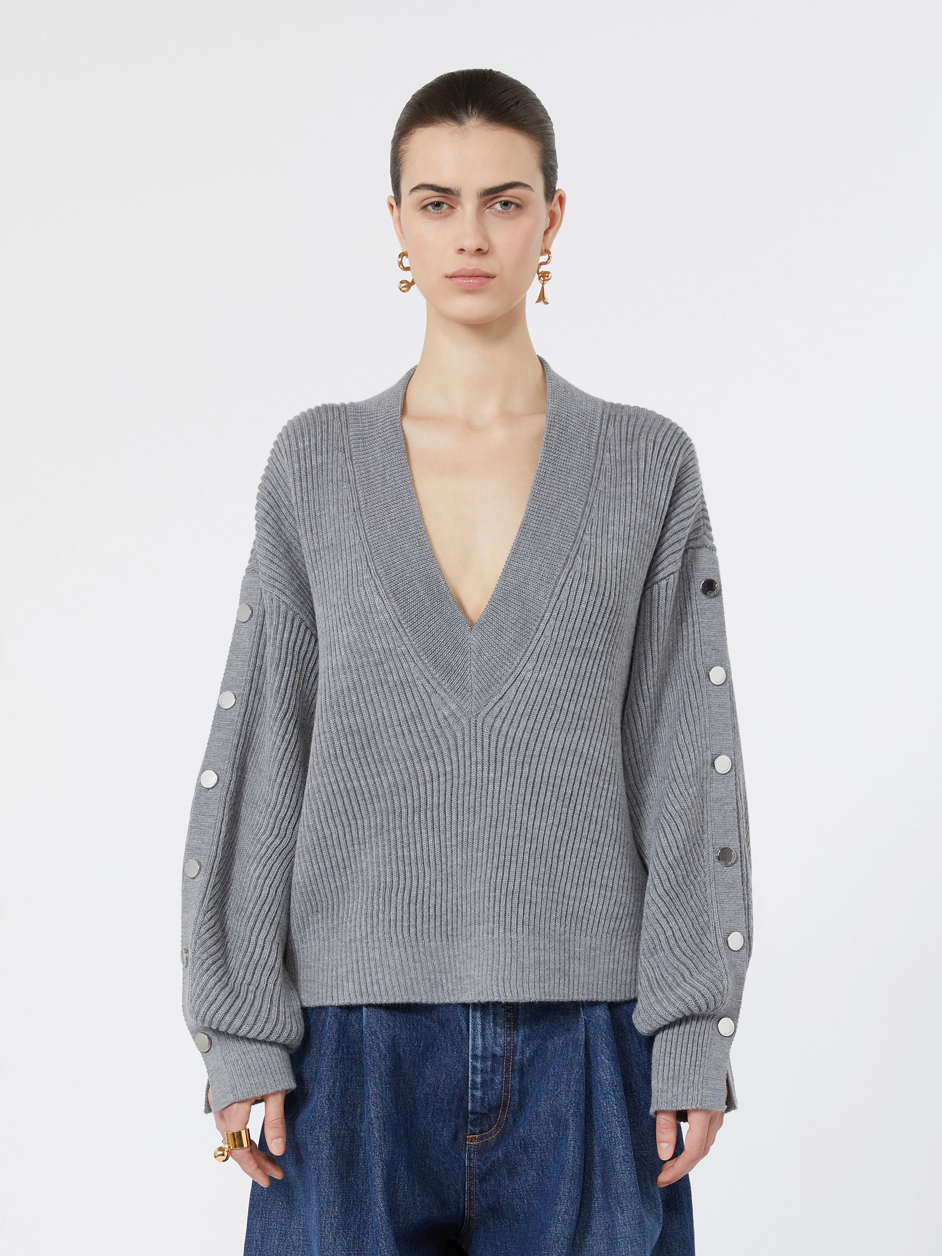 Oversized wool sweater with button detail - MEDIUM GREY - Sportmax - 2