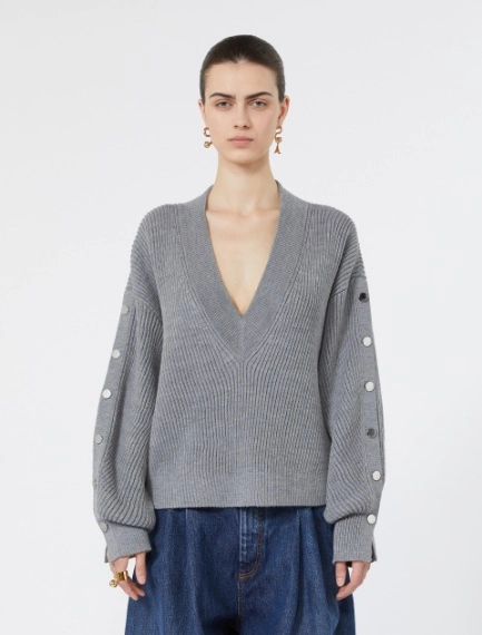Oversized wool sweater with button detail - MEDIUM GREY - Sportmax - 2
