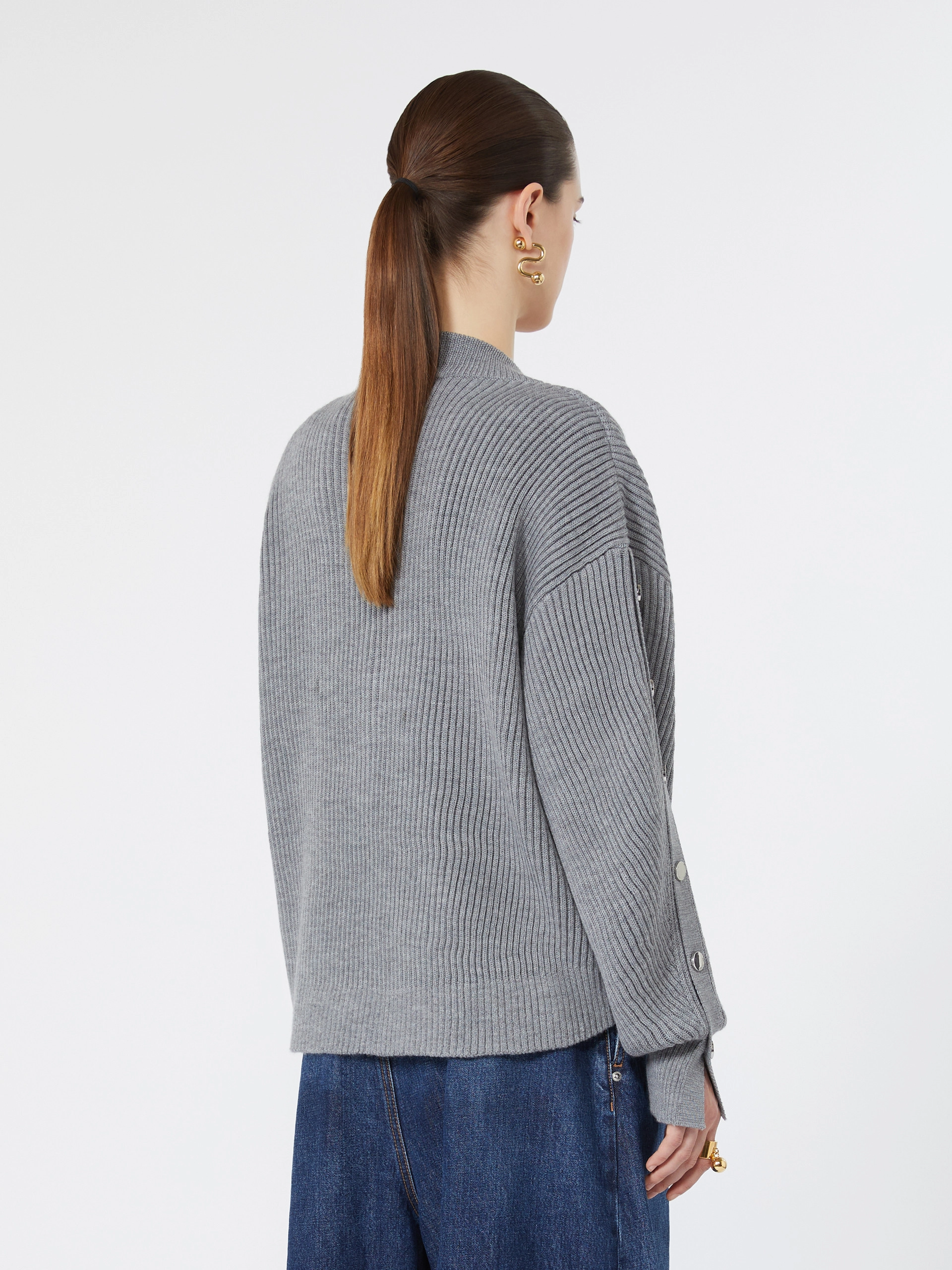 Oversized wool sweater with button detail - MEDIUM GREY - Sportmax - 3