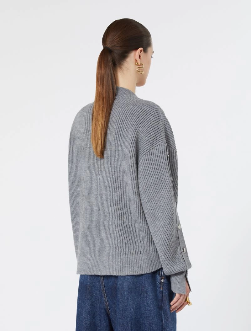 Oversized wool sweater with button detail - MEDIUM GREY - Sportmax - 3