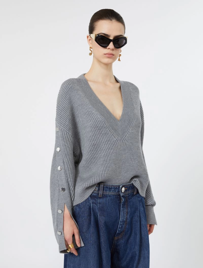 Oversized wool sweater with button detail - MEDIUM GREY - Sportmax - 4