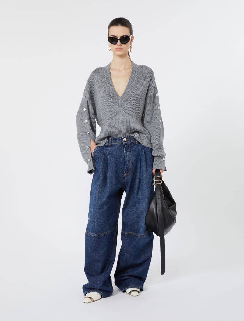 Oversized wool sweater with button detail, medium grey | Sportmax
