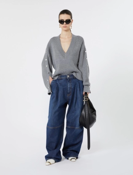 Oversized wool sweater with button detail - MEDIUM GREY - Sportmax - 1