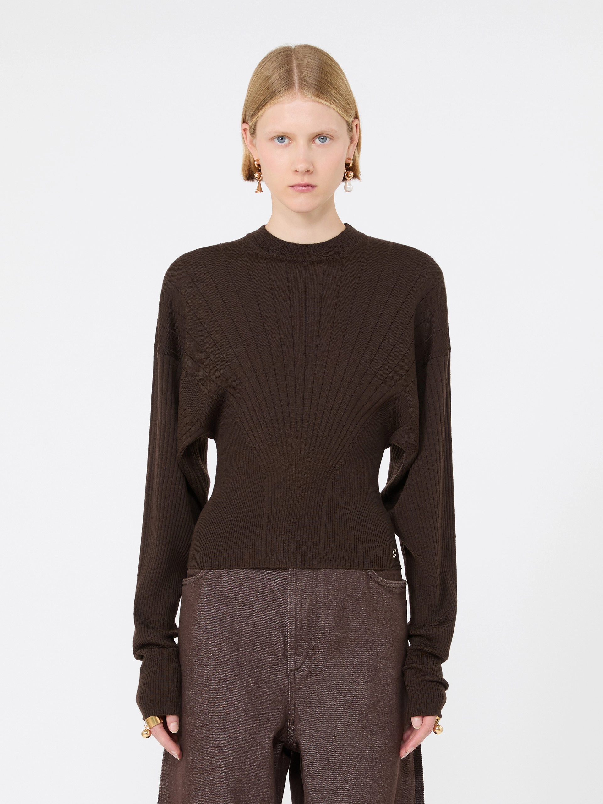 Shaped pure wool sweater - CHOCOLATE - Sportmax - 2