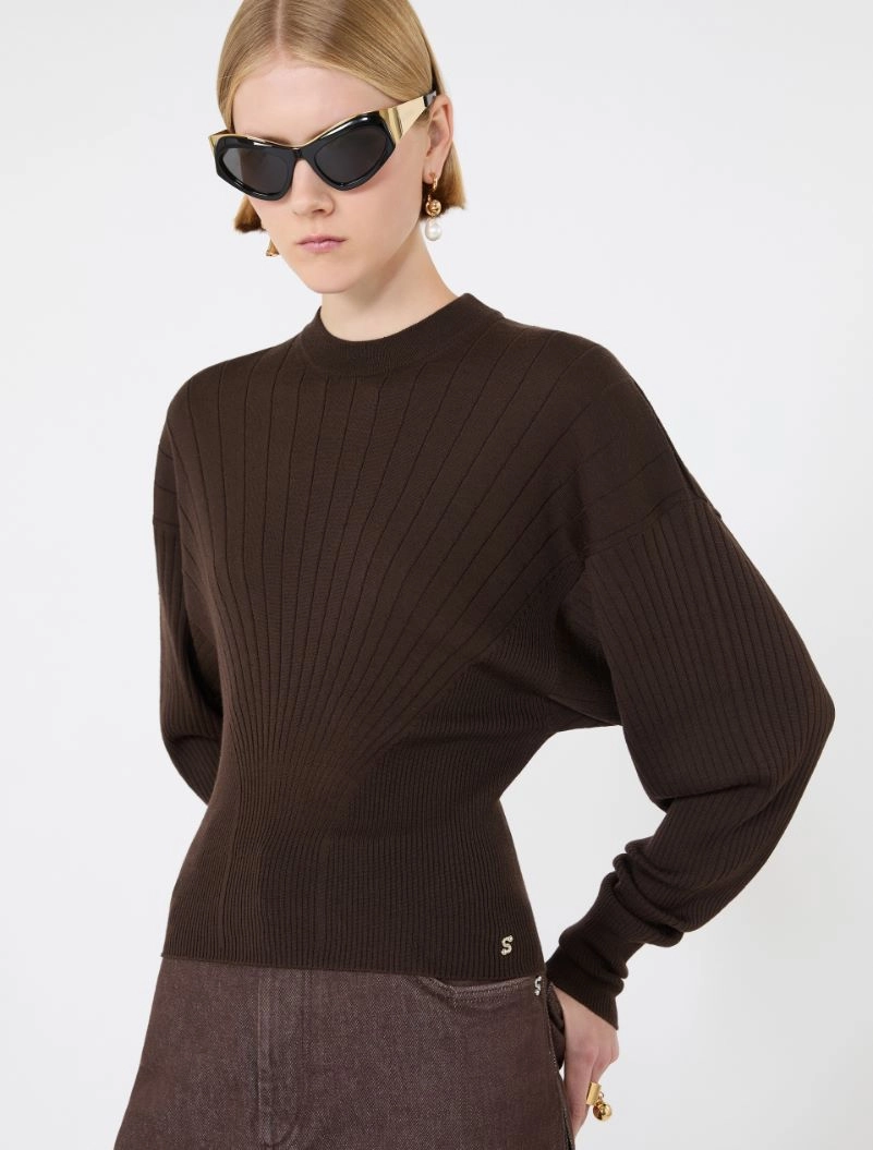 Shaped pure wool sweater - CHOCOLATE - Sportmax - 4