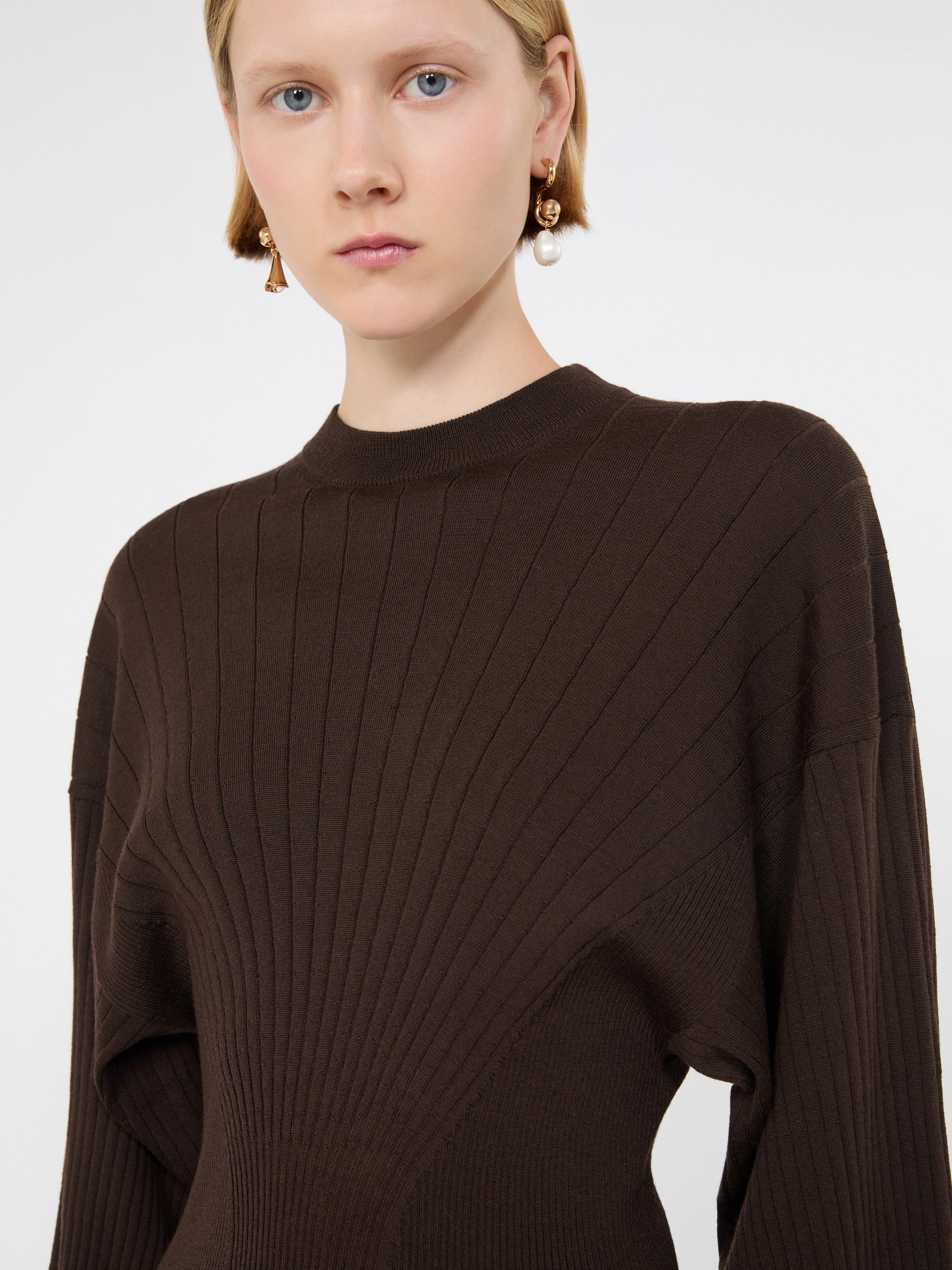 Shaped pure wool sweater - CHOCOLATE - Sportmax - 5