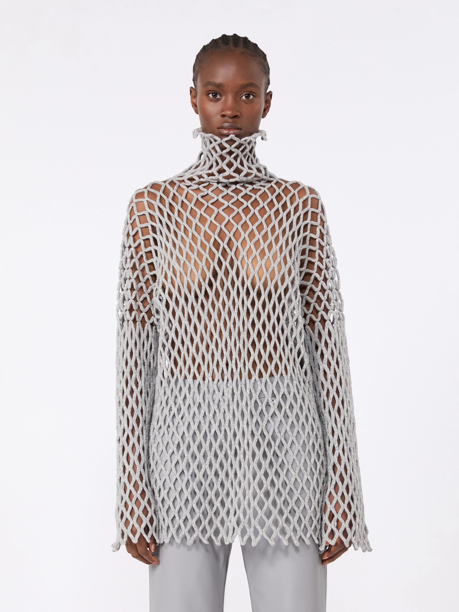 Open mesh-knit wool-blend sweater - LIGHT GREY - Sportmax - 2