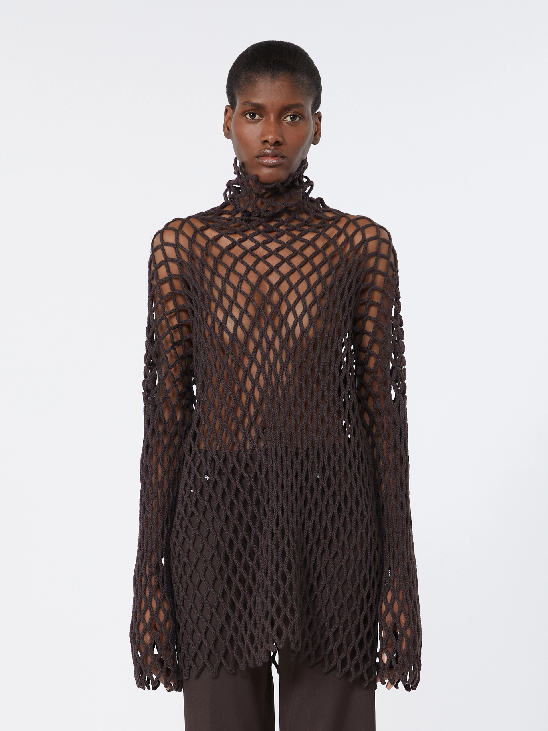 Open mesh-knit wool-blend sweater - DARK BROWN - Sportmax - 2