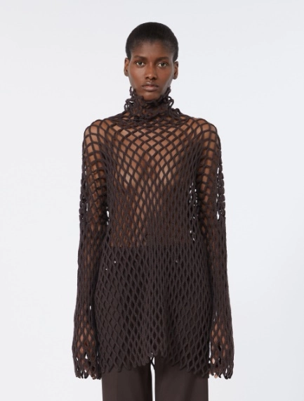 Open mesh-knit wool-blend sweater - DARK BROWN - Sportmax - 2