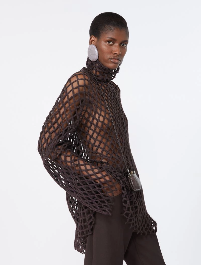 Open mesh-knit wool-blend sweater - DARK BROWN - Sportmax - 4