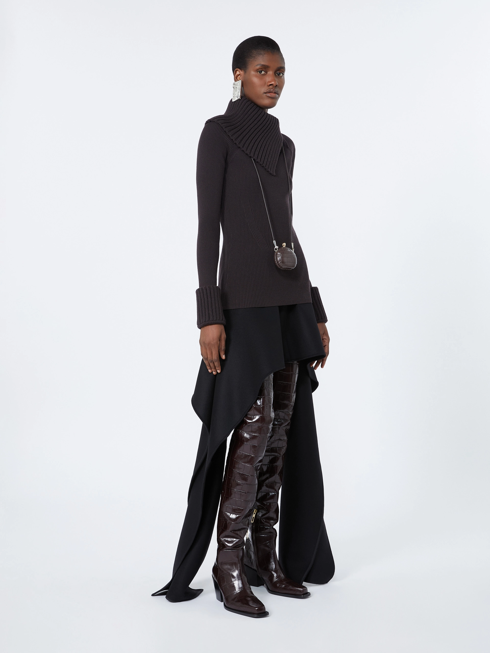 Slim stretch wool sweater - DARK BROWN - Sportmax