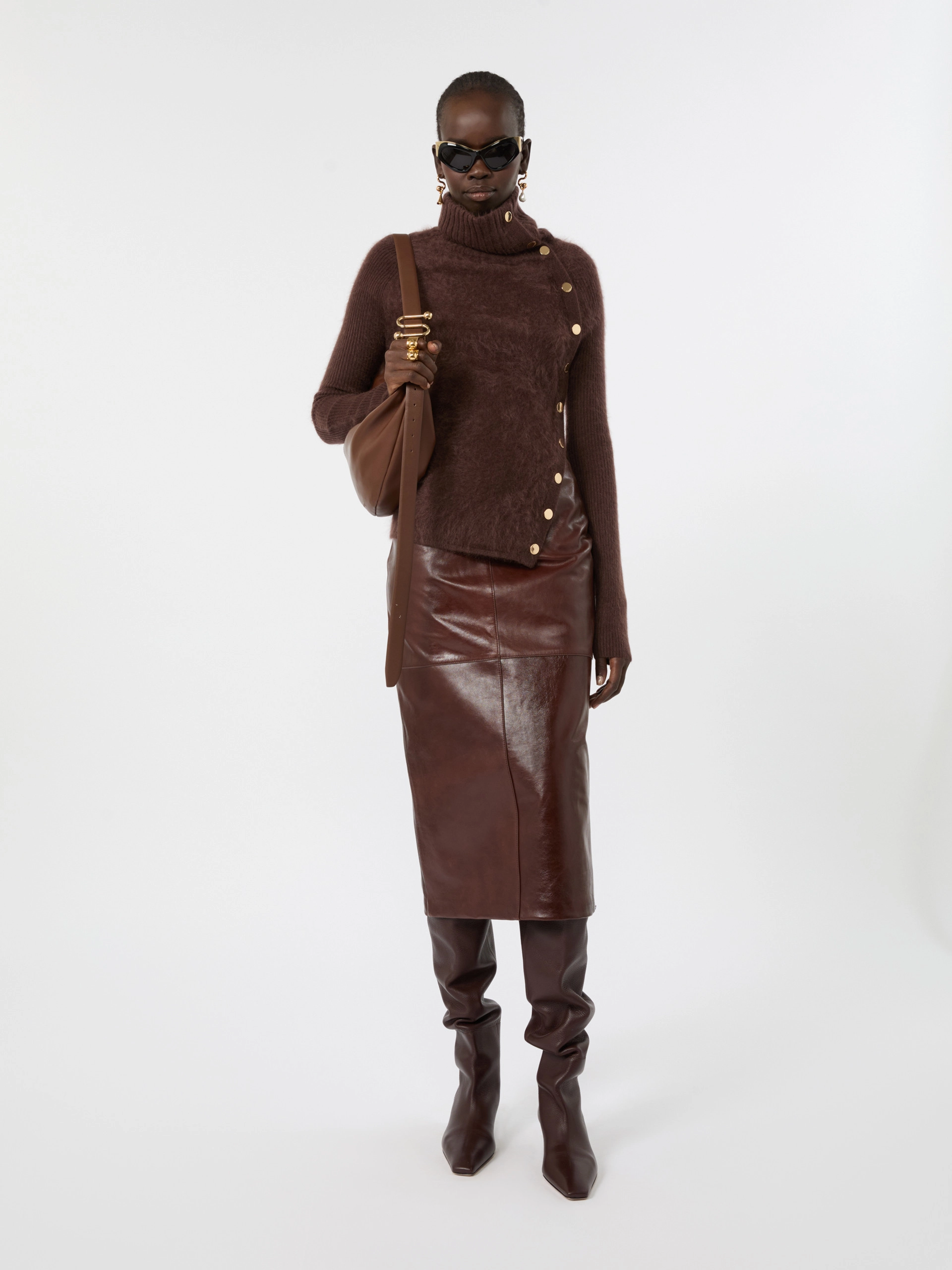 Nappa-leather midi skirt - PLUM - Sportmax