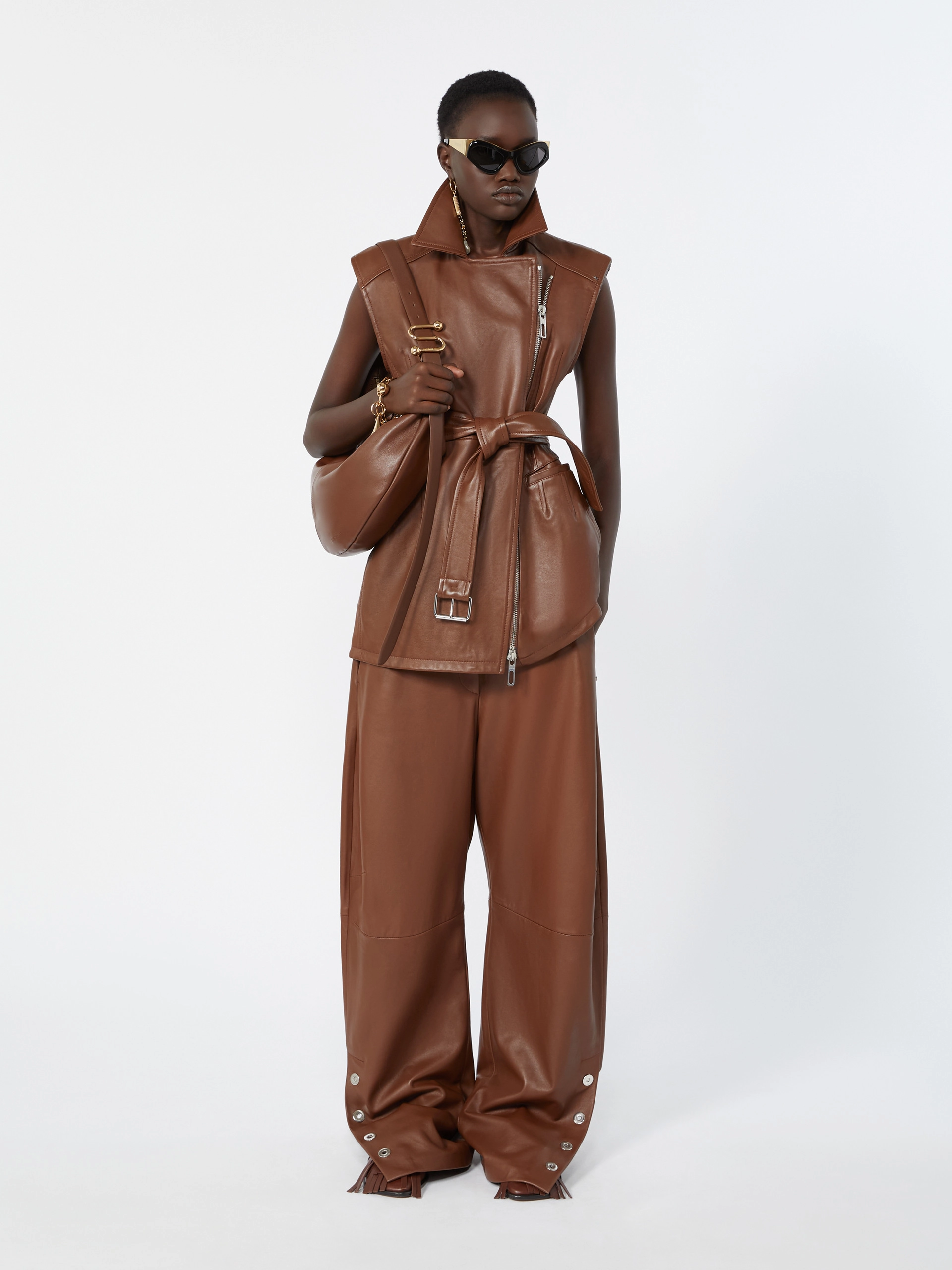 Nappa leather baggy trousers - BROWN - Sportmax
