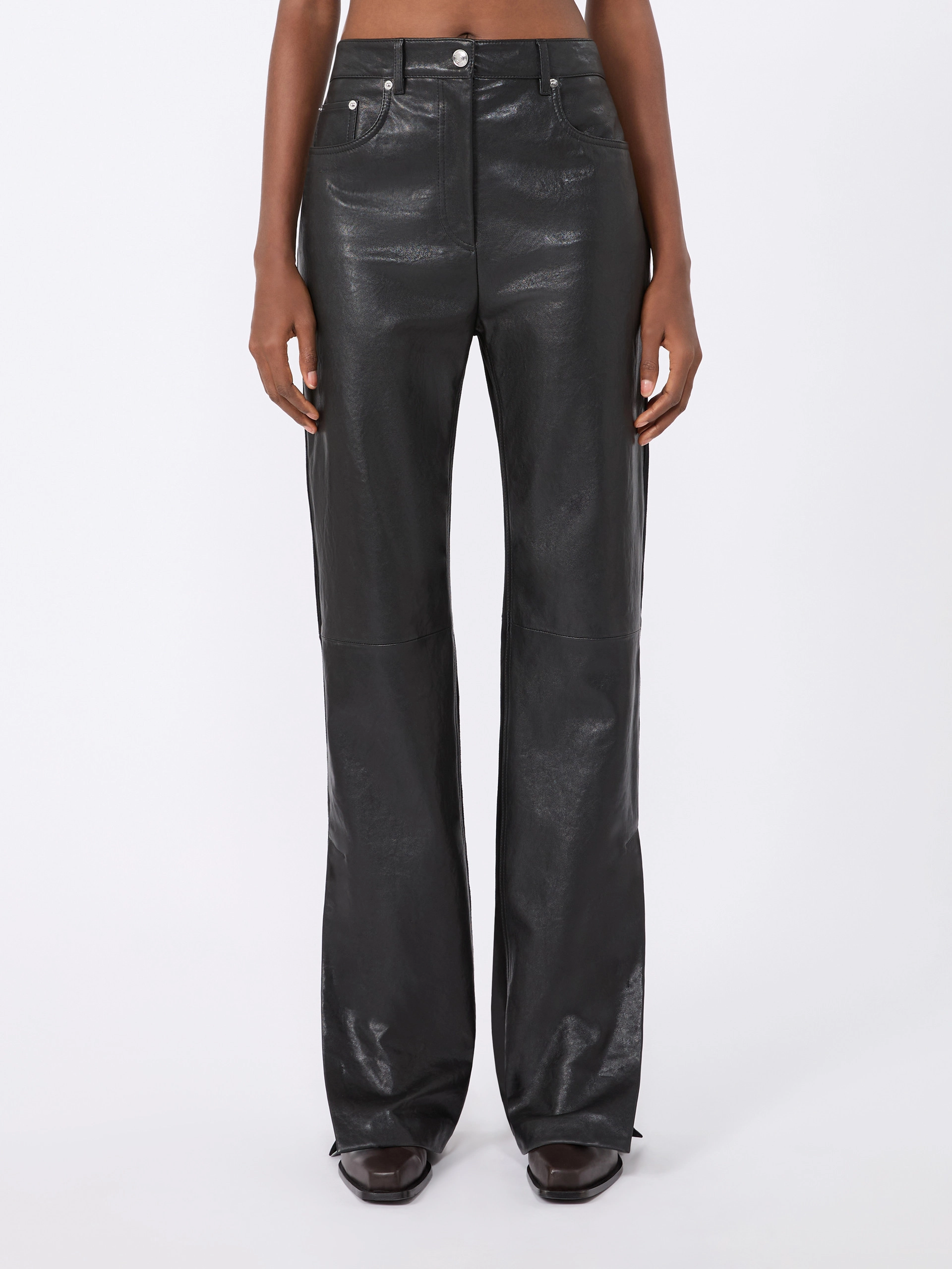 Leather and suede 5-pocket trousers - BLACK - Sportmax - 2