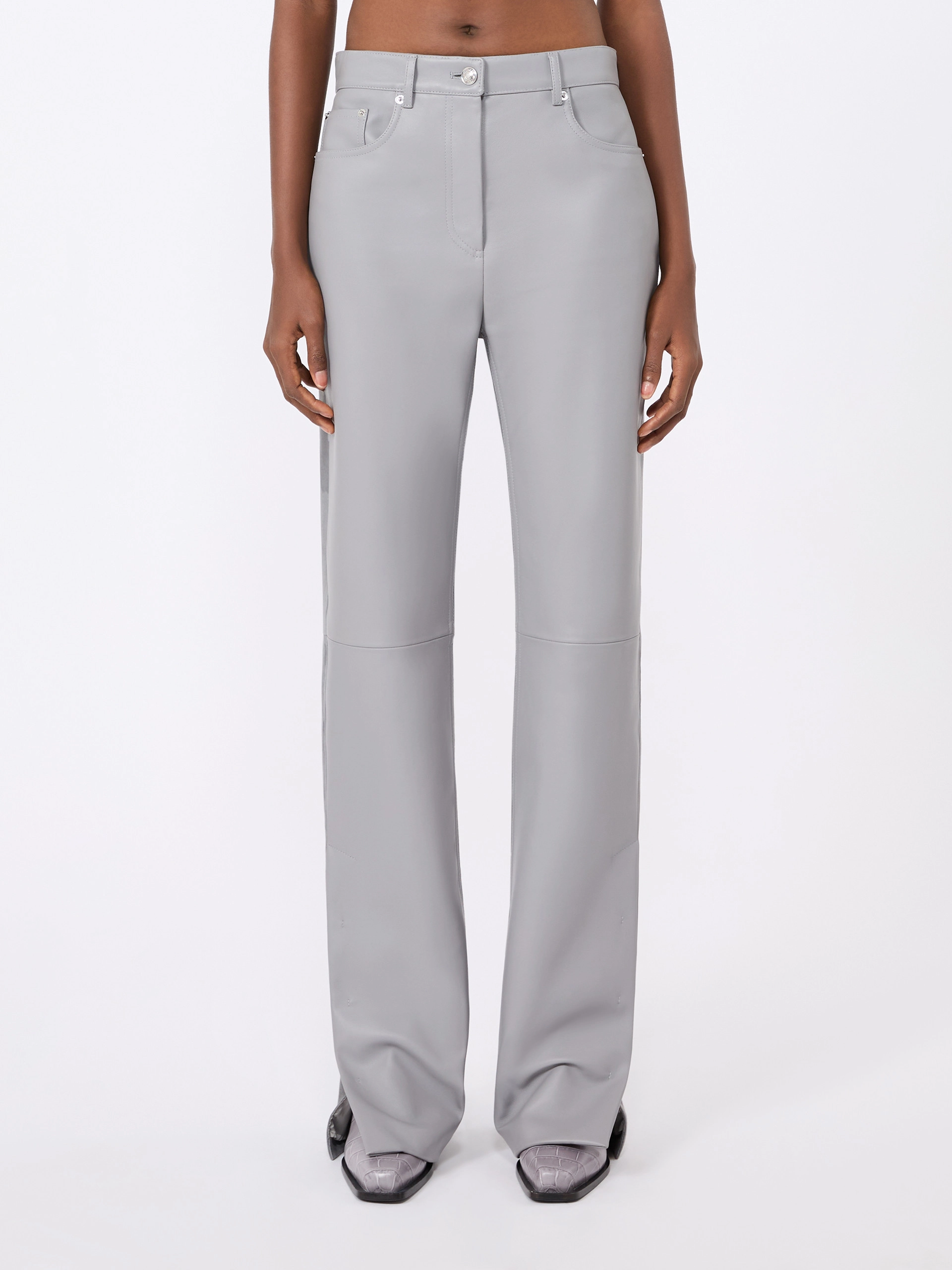 Leather and suede 5-pocket trousers - MEDIUM GREY - Sportmax - 2
