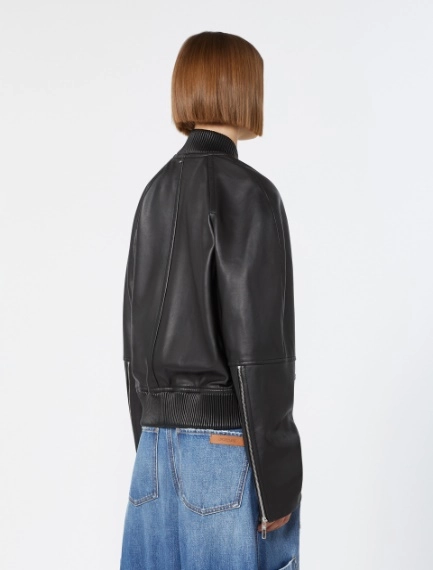 Nappa leather bomber jacket - BLACK - Sportmax - 3