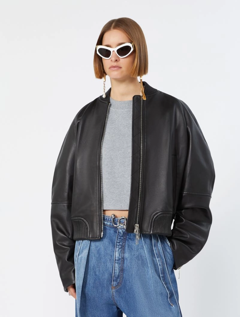 Nappa leather bomber jacket - BLACK - Sportmax - 4
